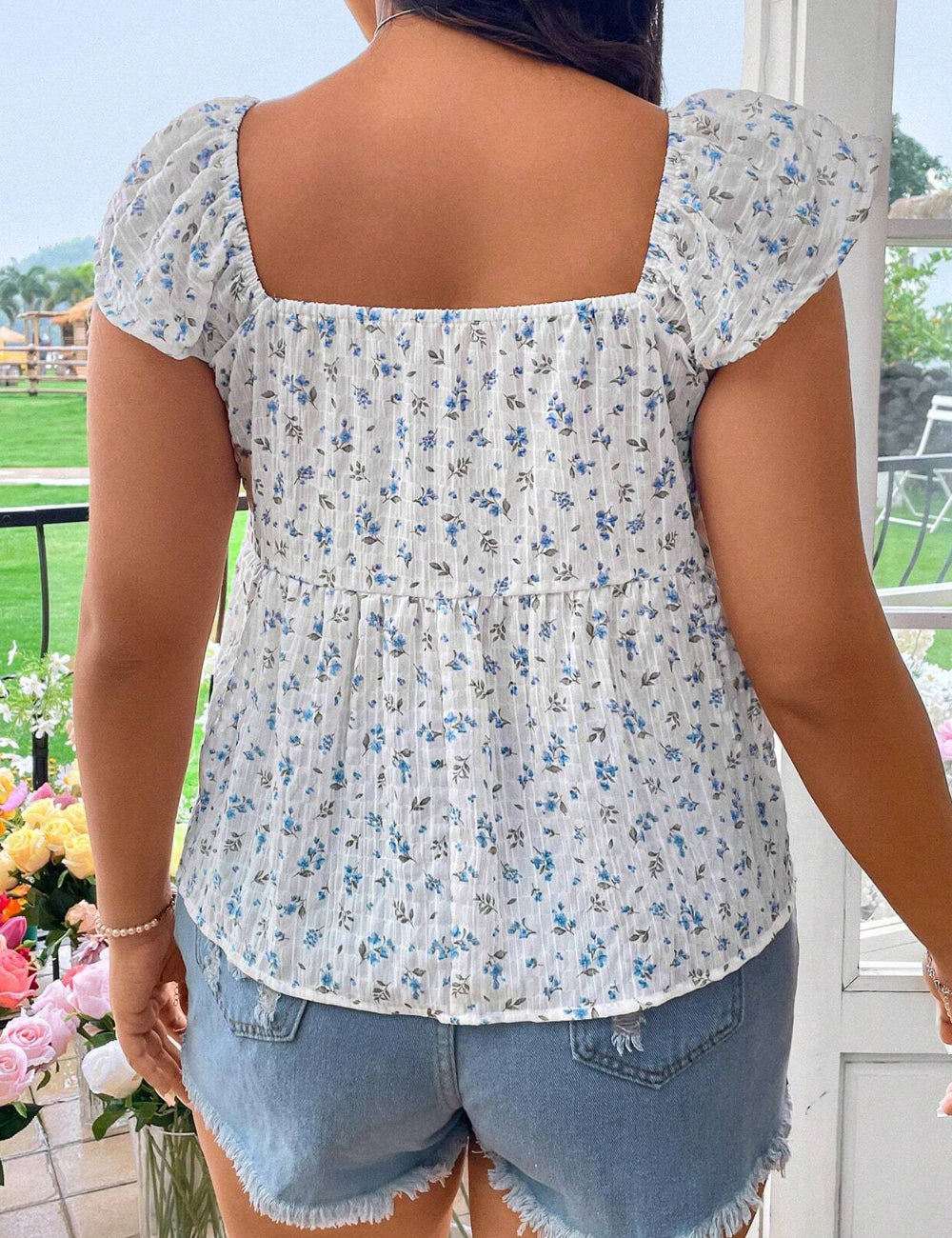Shein Curve+ rövid ujjú ing, fehér