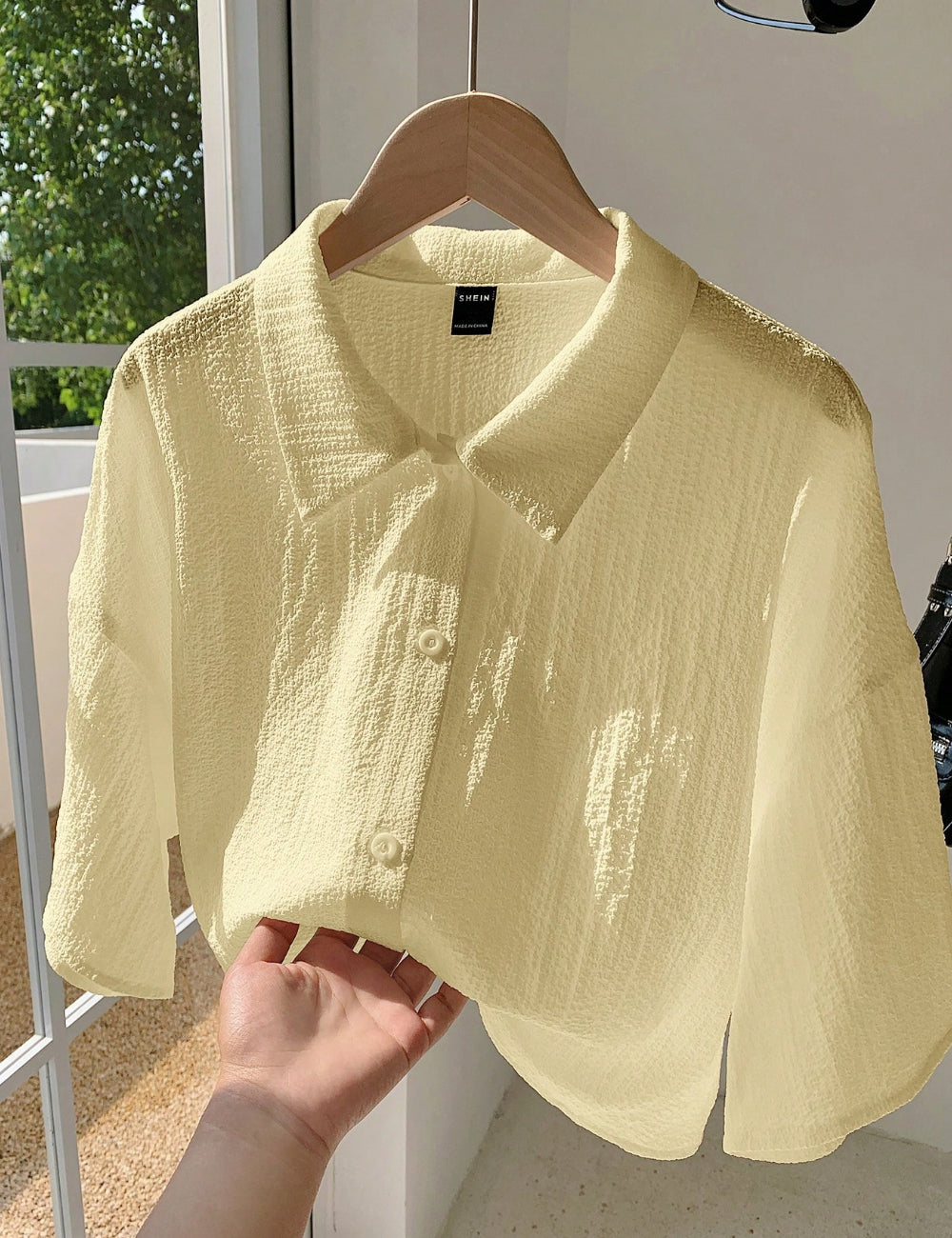 Shein Curve+ rövid ujjú ing, sárga