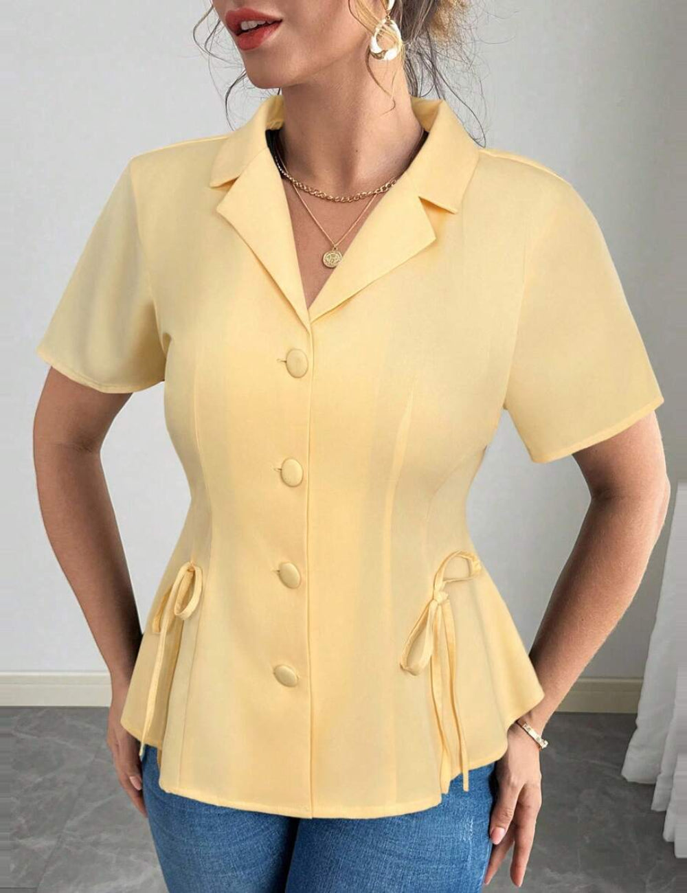 Shein Curve+ rövid ujjú póló, sárga
