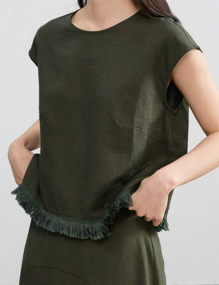 Shein DAZY LESS rövid ujjú ing, khaki