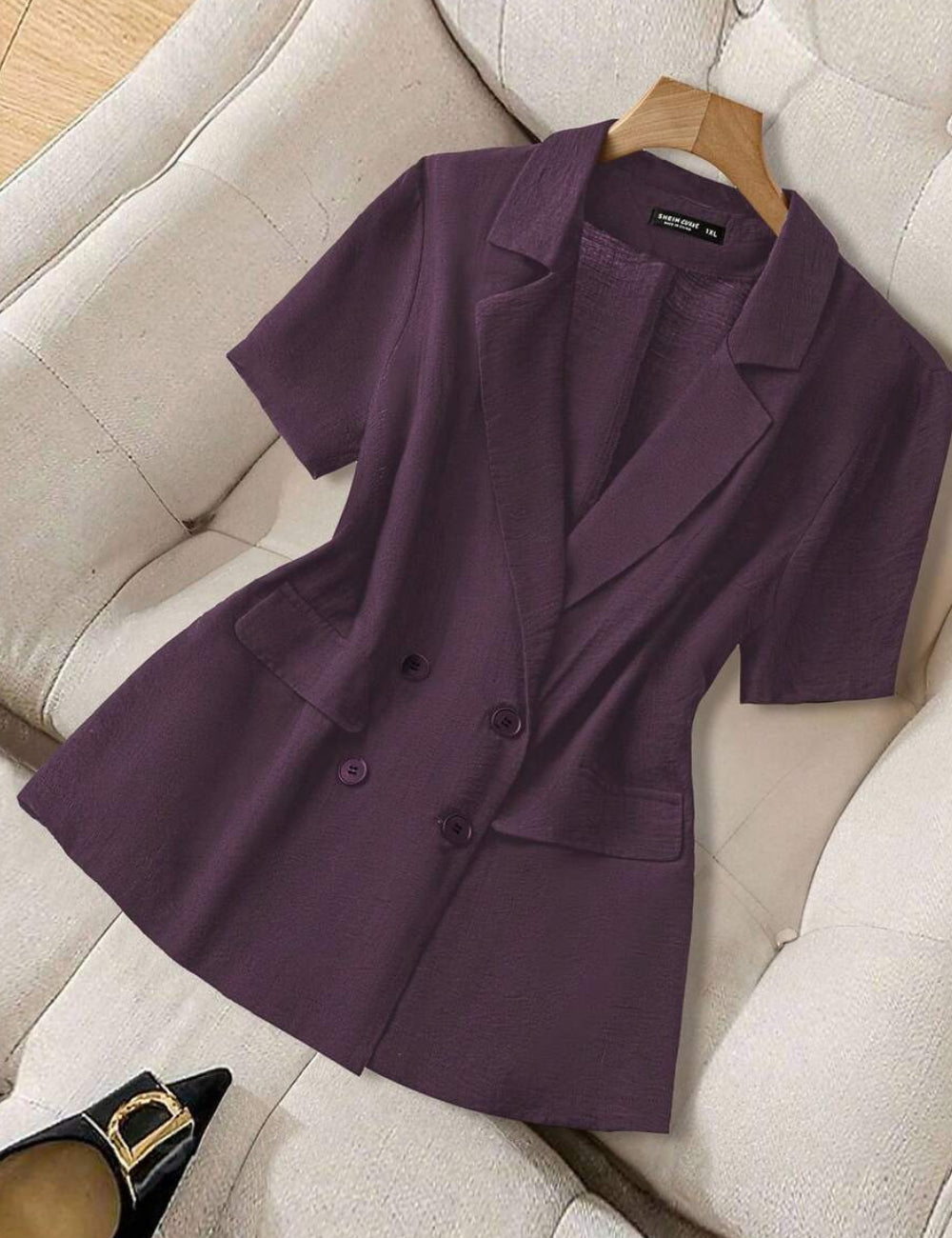 Shein Curve+ lila rövid ujjú ing
