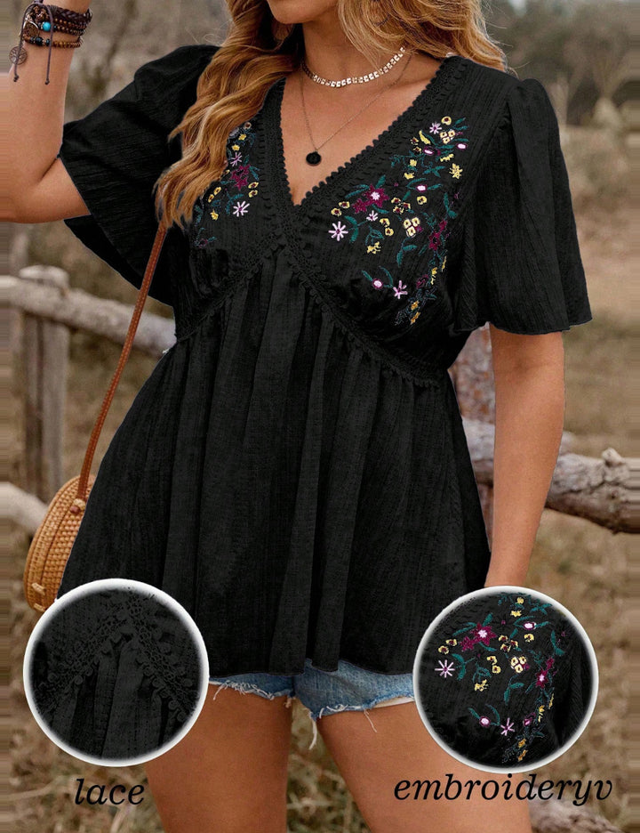 Shein Curve+ rövid ujjú ing, fekete