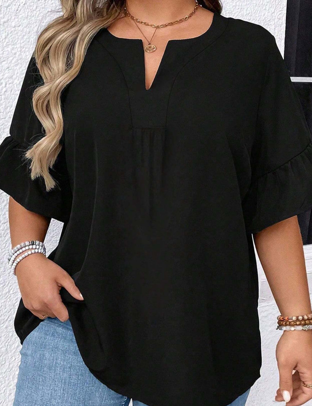 Cămașă cu mânecă scurtă Shein Curve+, negru