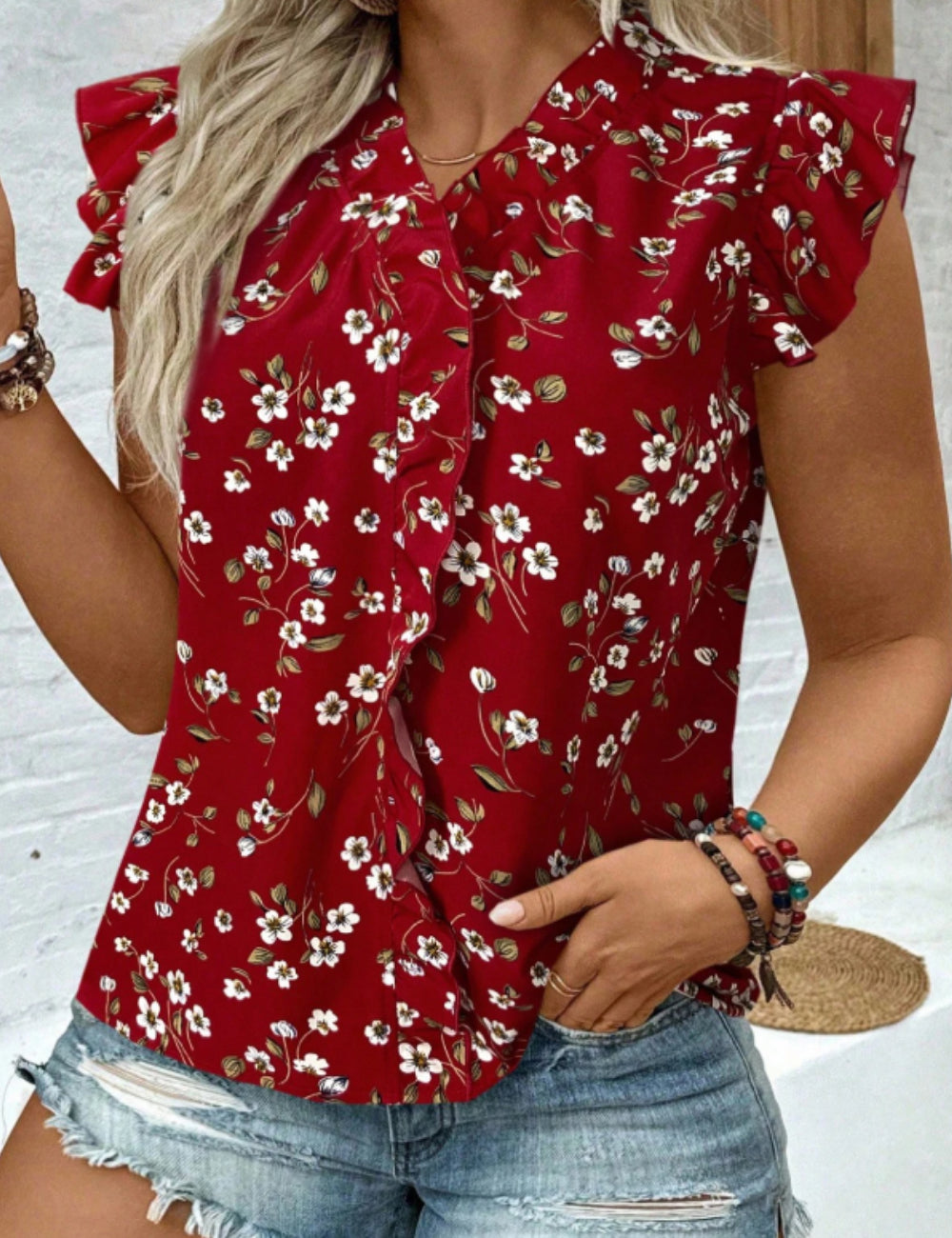 Shein Curve+ rövid ujjú ing, piros