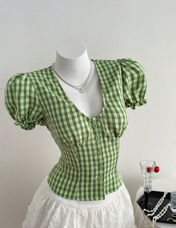 Cămașă cu mânecă scurtă Shein, verde