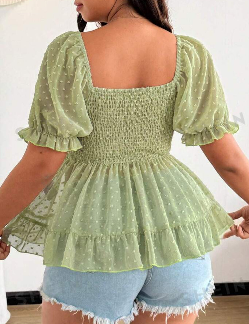 Cămașă cu mânecă scurtă Shein Curve+, verde