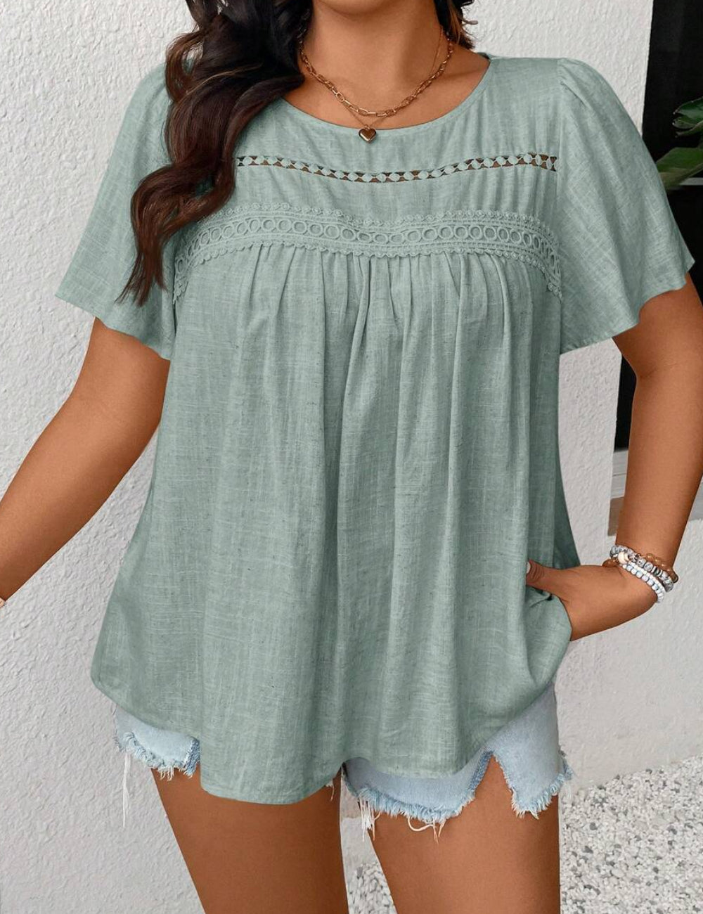 Shein Curve+ rövid ujjú ing, zöld