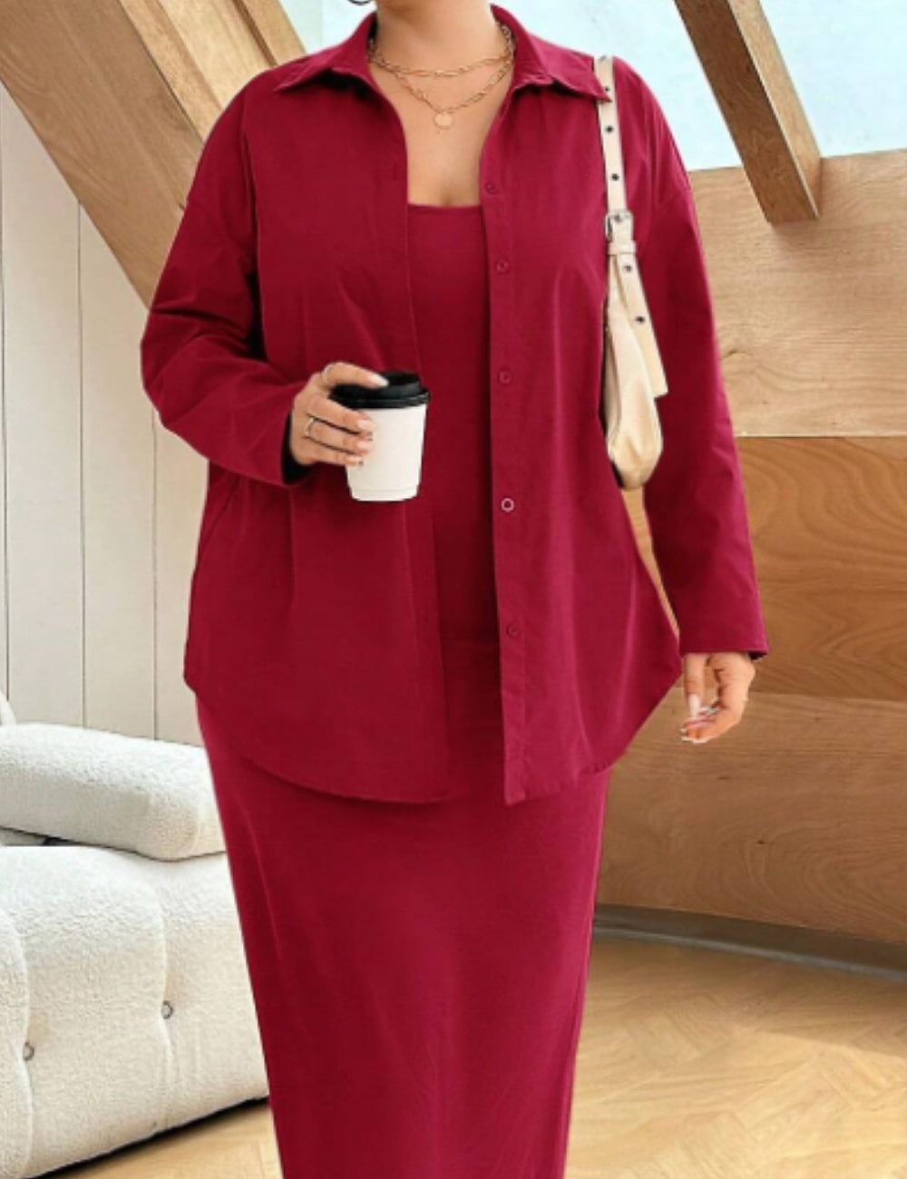 Shein Curve+ blúz, bordó