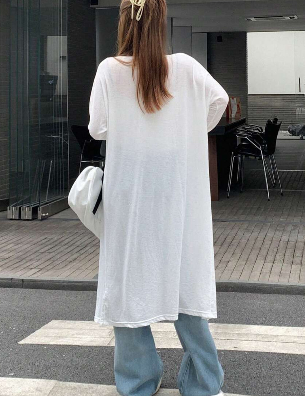 Cardigan lung SHEIN, alb