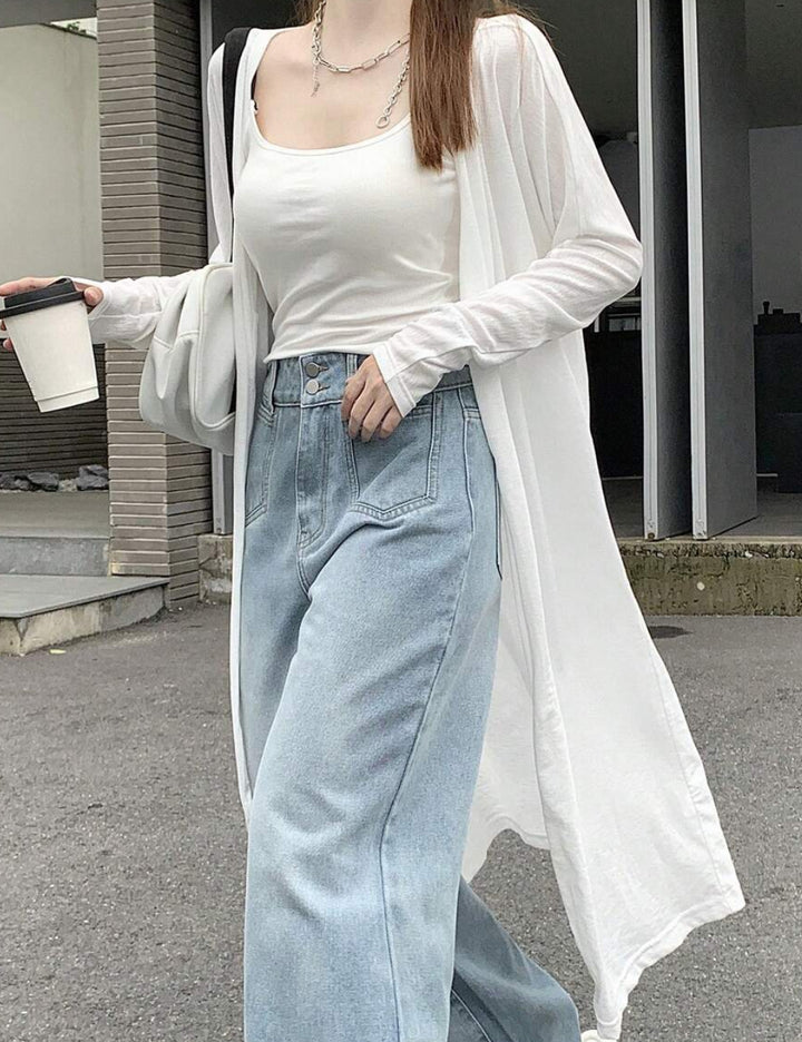Cardigan lung SHEIN, alb