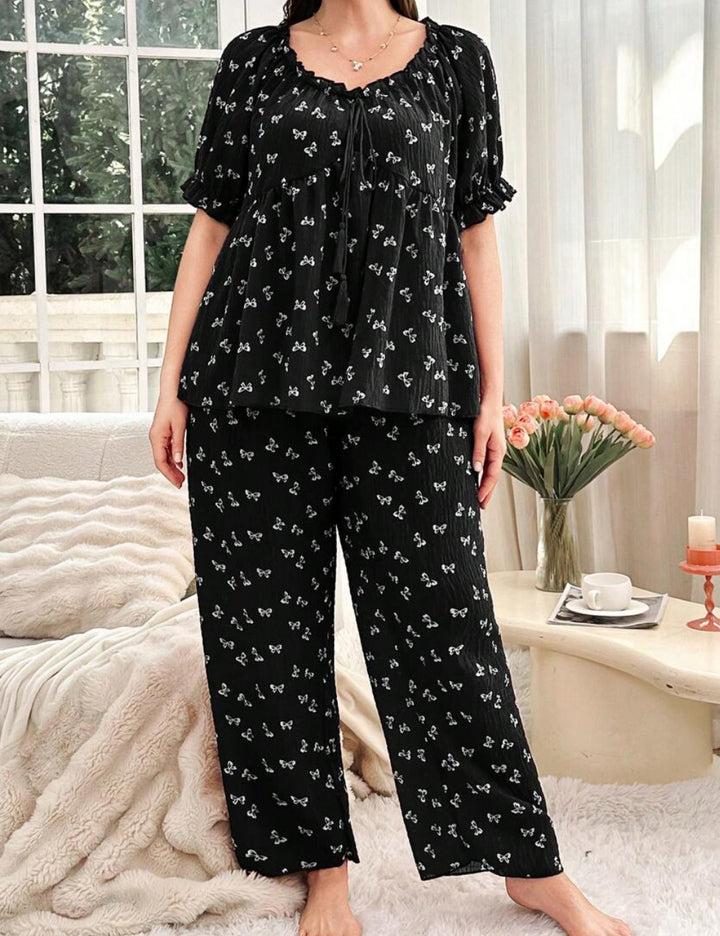Shein Curve+ pizsama szett, fekete