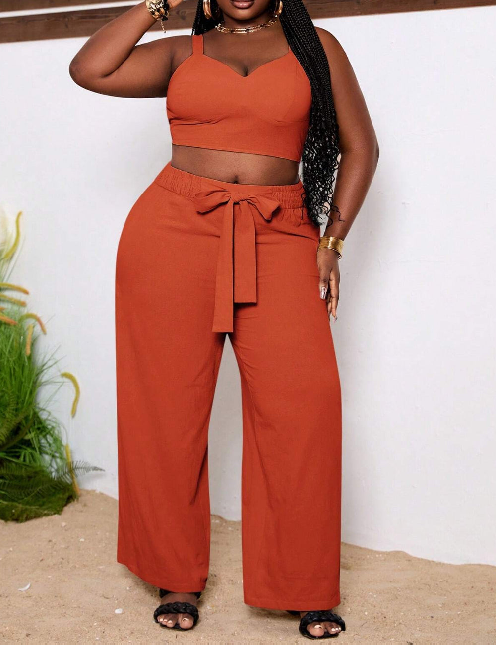 Shein Curve+ jumpsuit, terracotta
