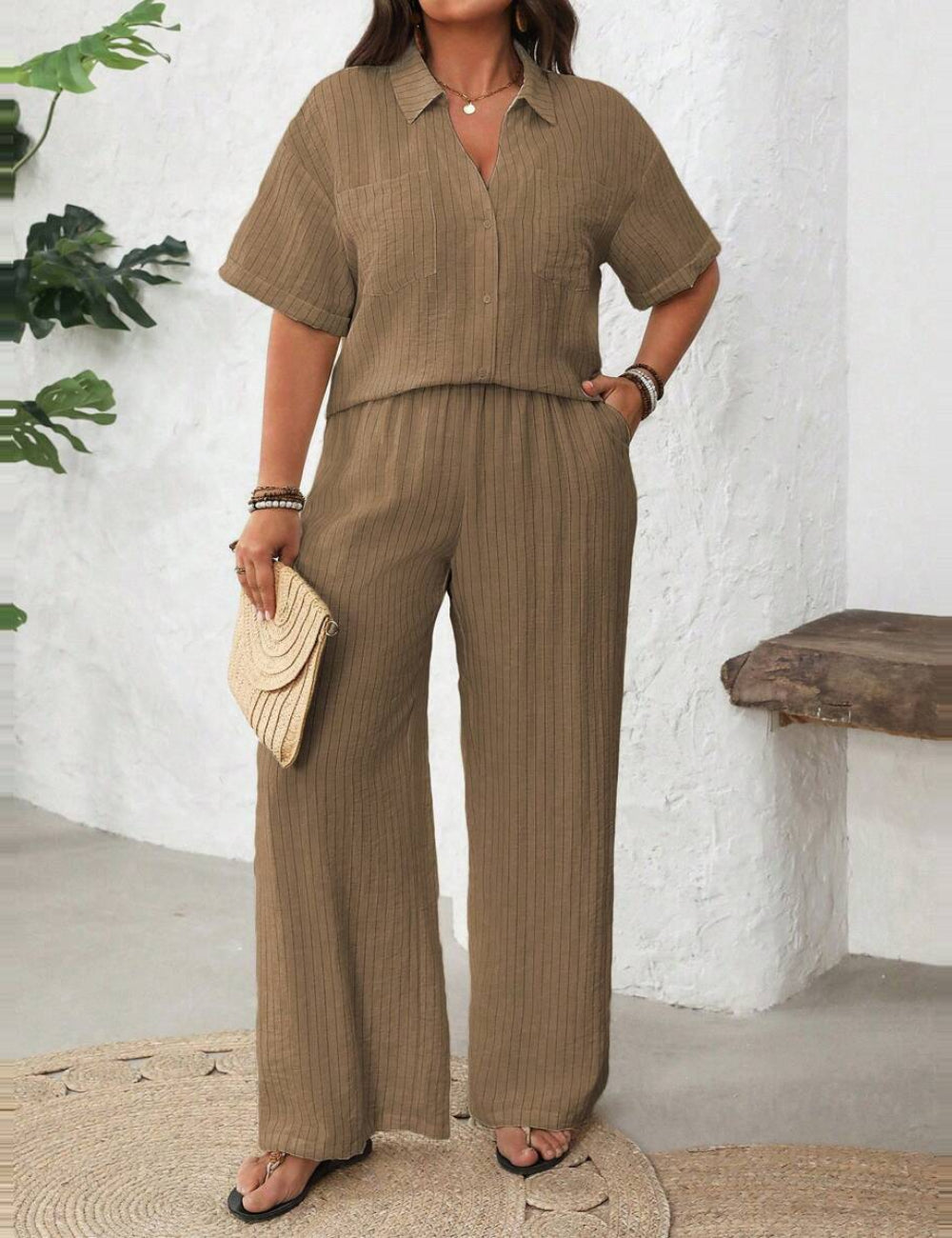 Shein Curve+ Szett, barna