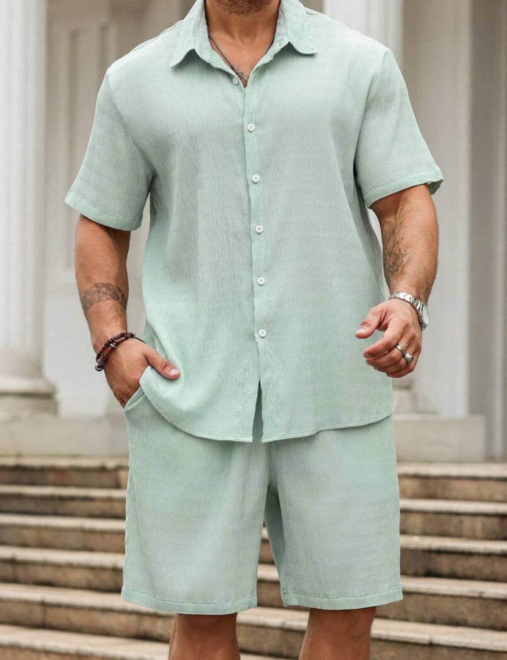 Shein MANFINITY szett, türkizkék