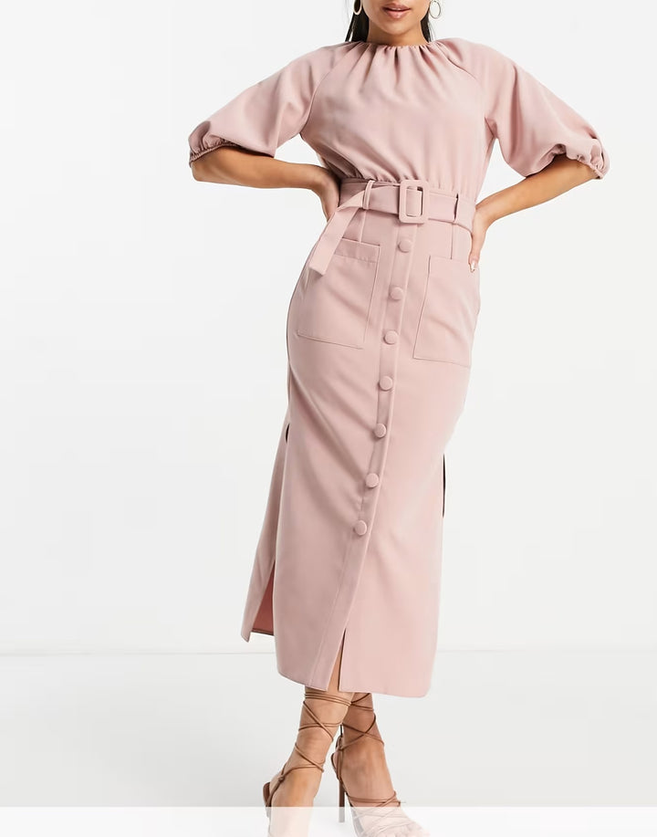 Rochie midi ASOS, roz