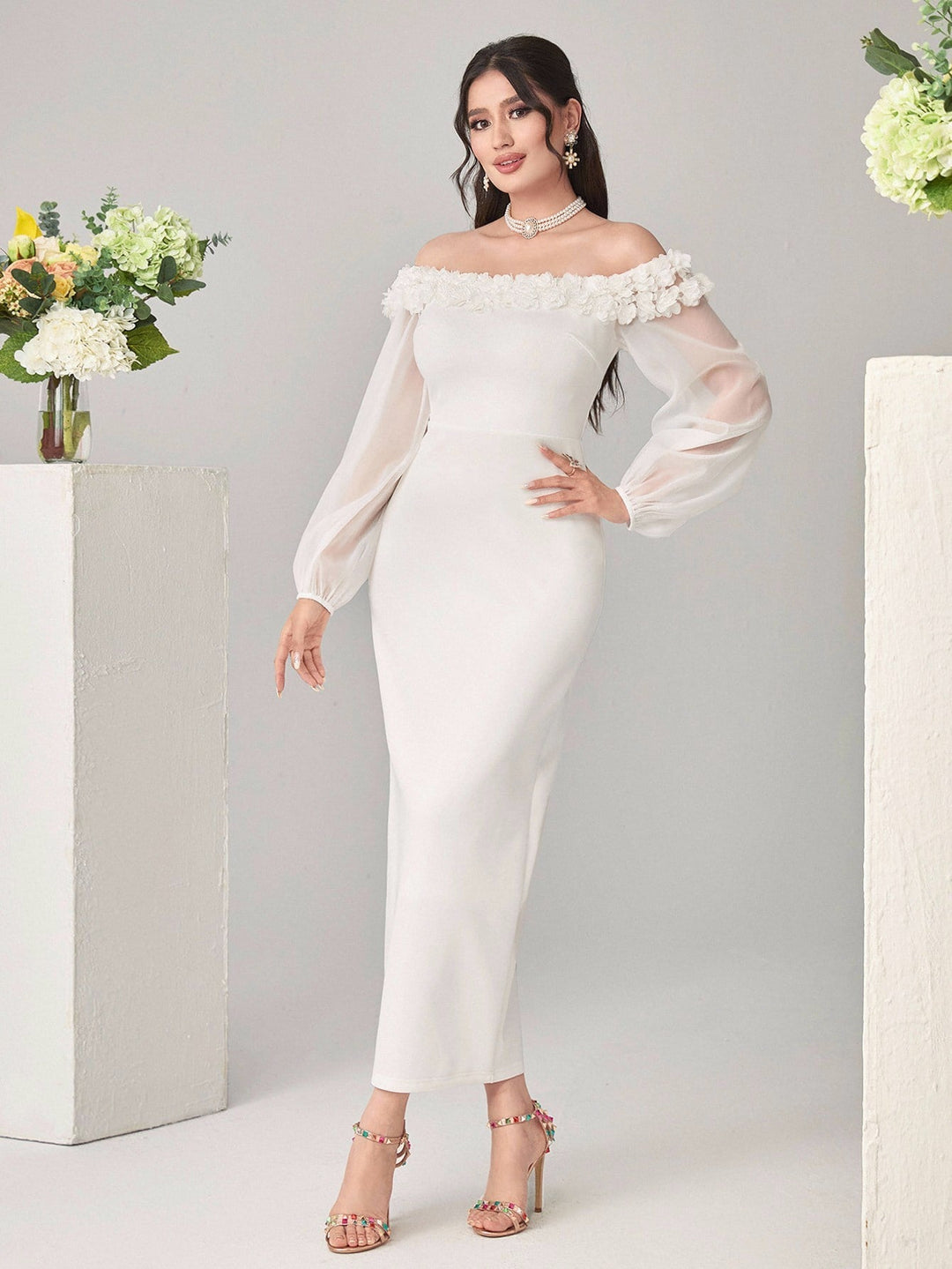 Rochie maxi SHEIN, alb