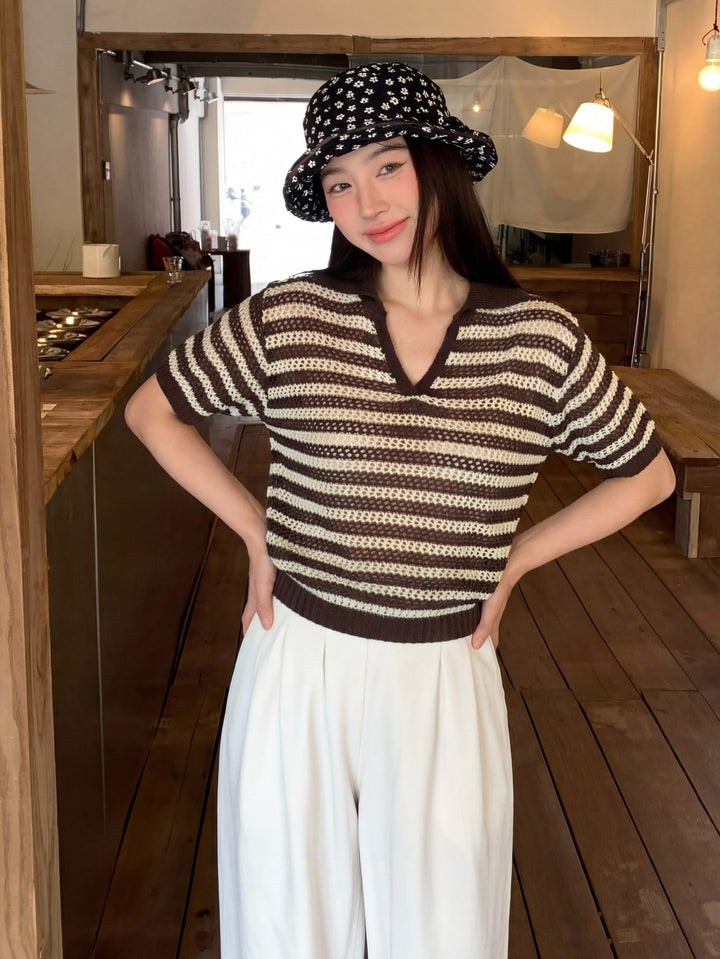 Tricou knit SHEIN, maro