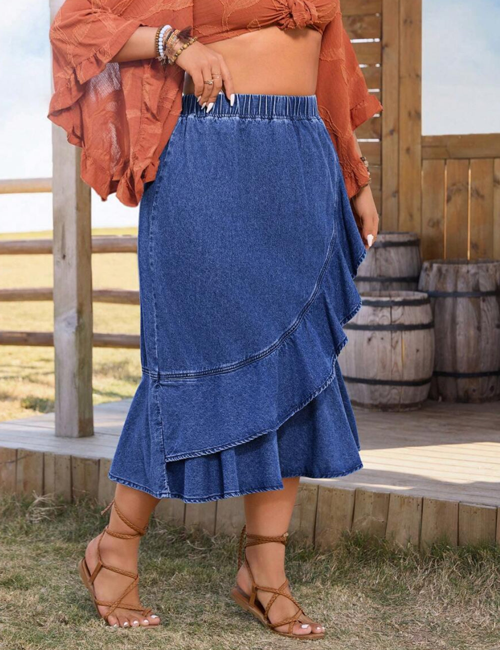 Shein Curve+ farmer szoknya, kék