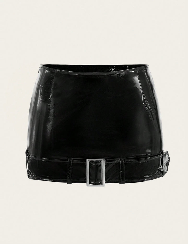 Fustă Imitație Piele Shein, negru
