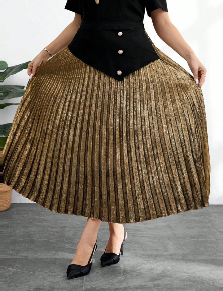 Fustă maxi Shein Curve+, auriu