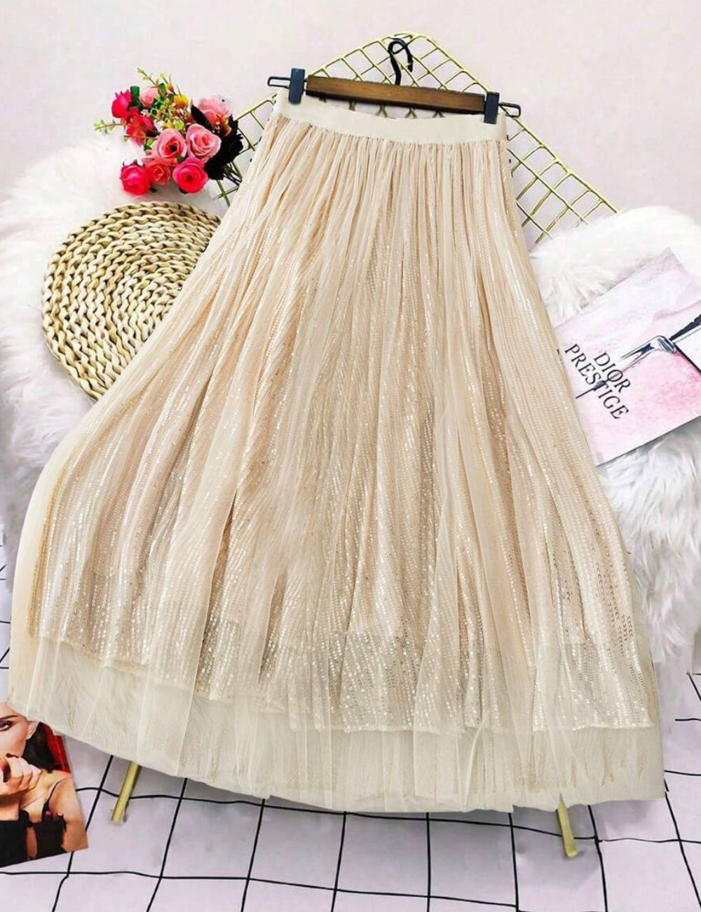 Shein Curve+ maxi szoknya, krém