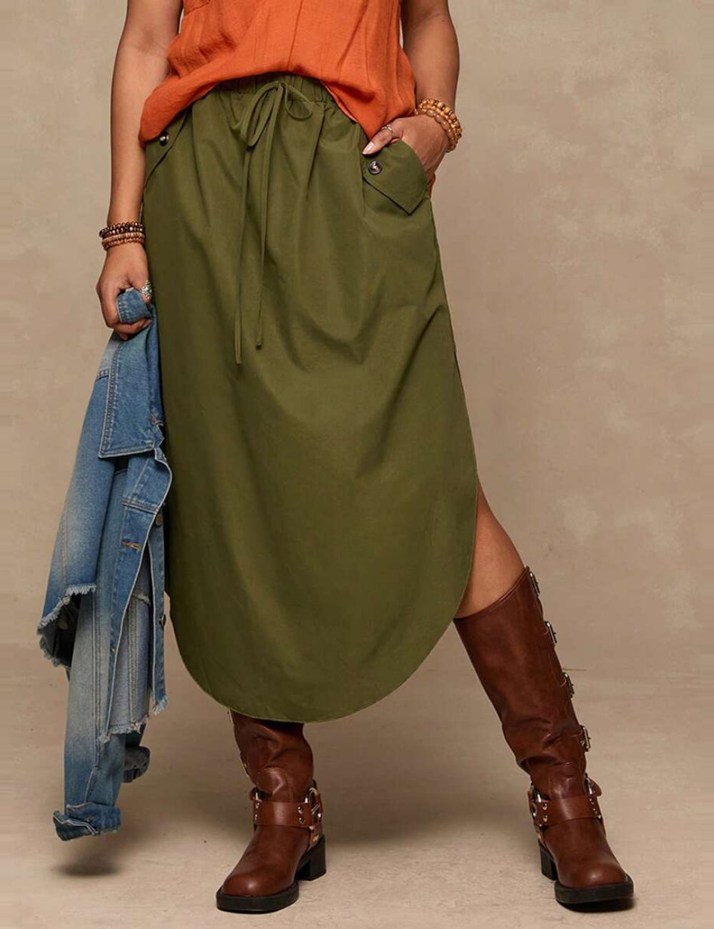 Shein midi szoknya, khaki