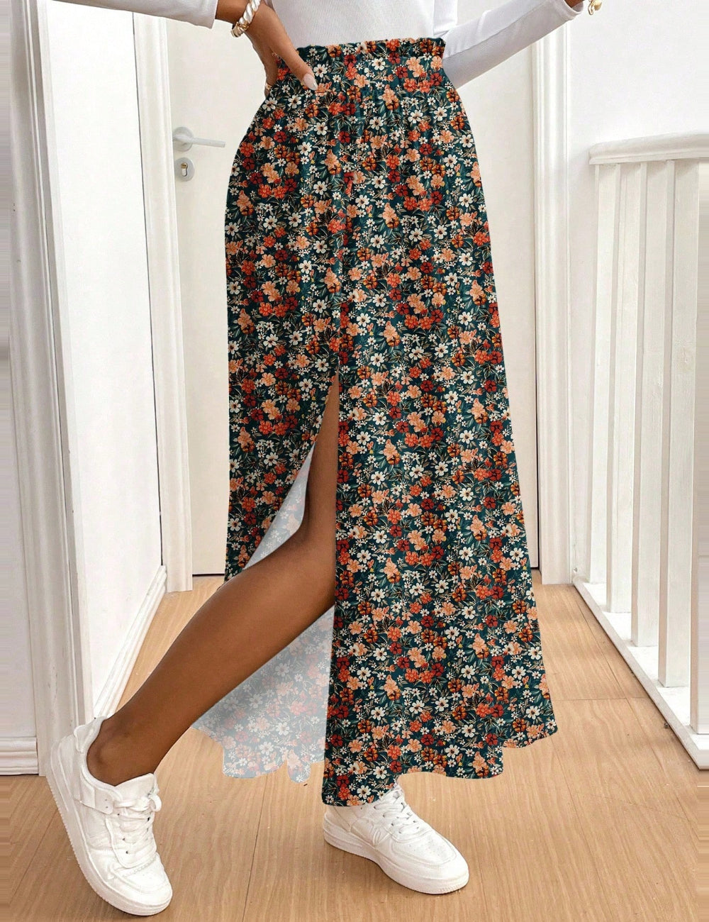 Fusta midi Shein, mix culori