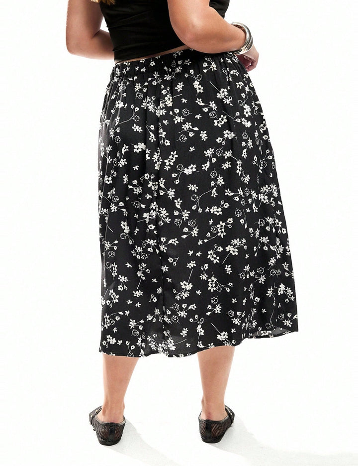 Fustă midi Shein Curve+, negru