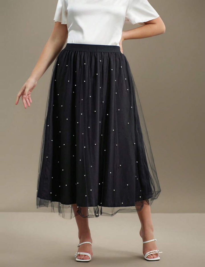 Fustă midi Shein Curve+, negru