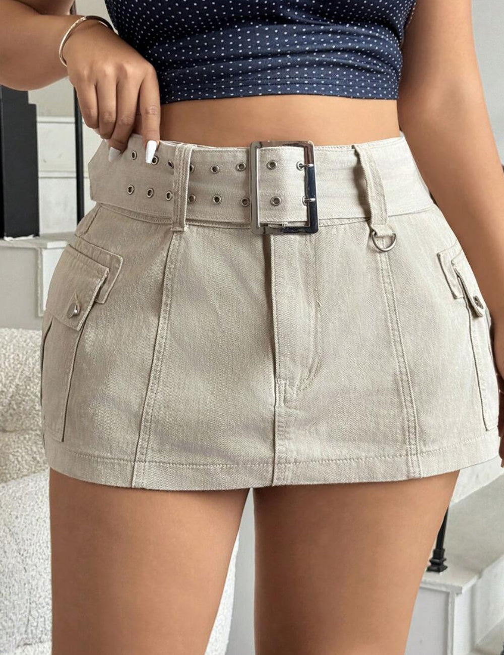 Shein Curve+ miniszoknya, bézs