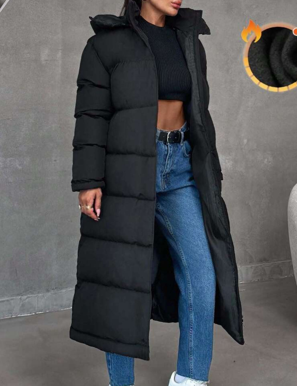 Shein hosszú kabát, fekete
