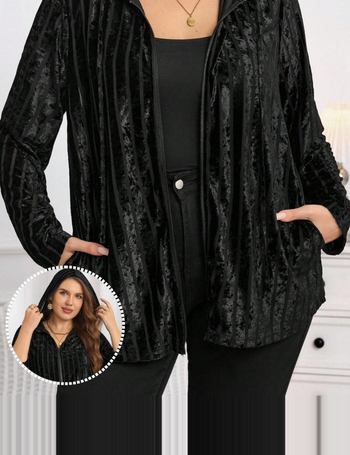 Hanorac Cu Fermoar Shein Curve+, negru