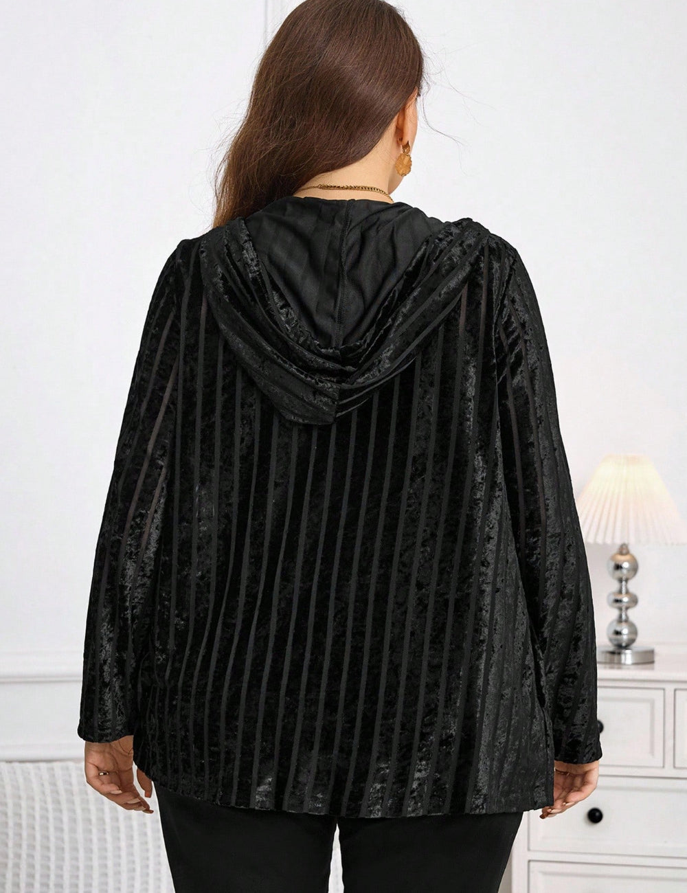 Hanorac Cu Fermoar Shein Curve+, negru