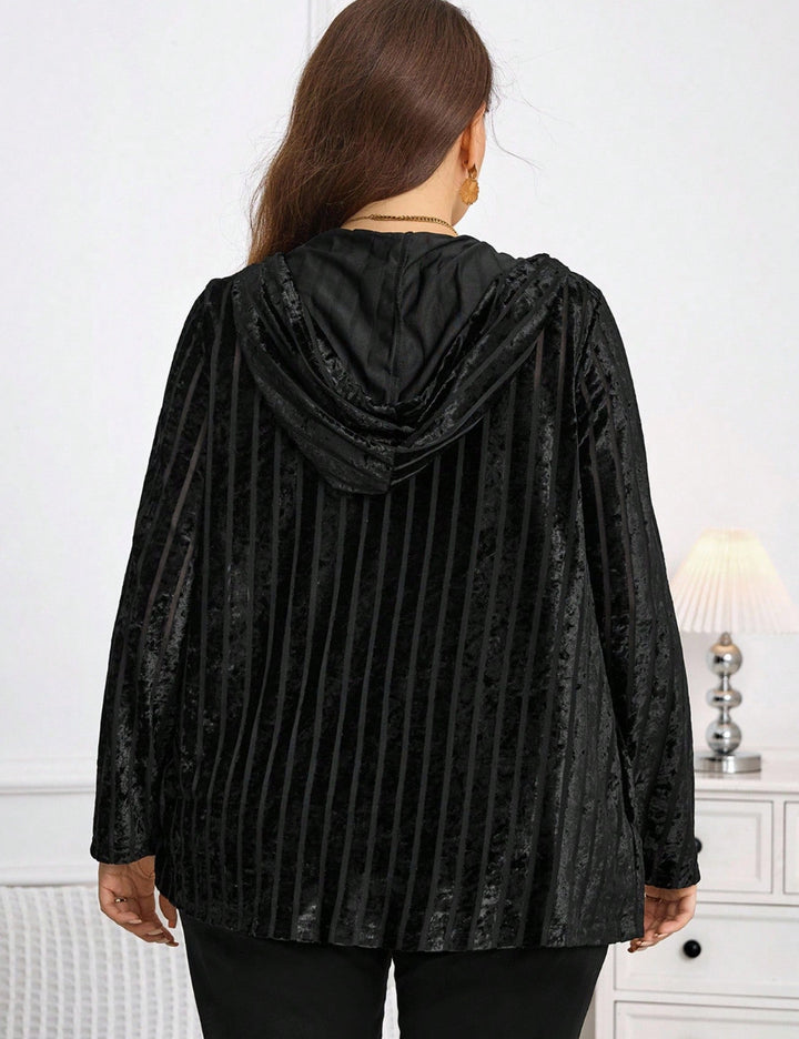 Hanorac Cu Fermoar Shein Curve+, negru