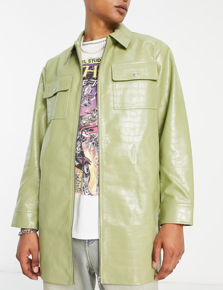 Jachetă imitație de piele ASOS, verde