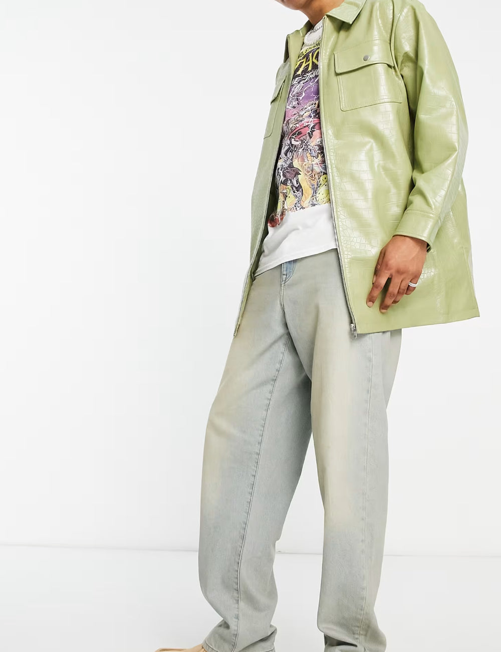 Jachetă imitație de piele ASOS, verde