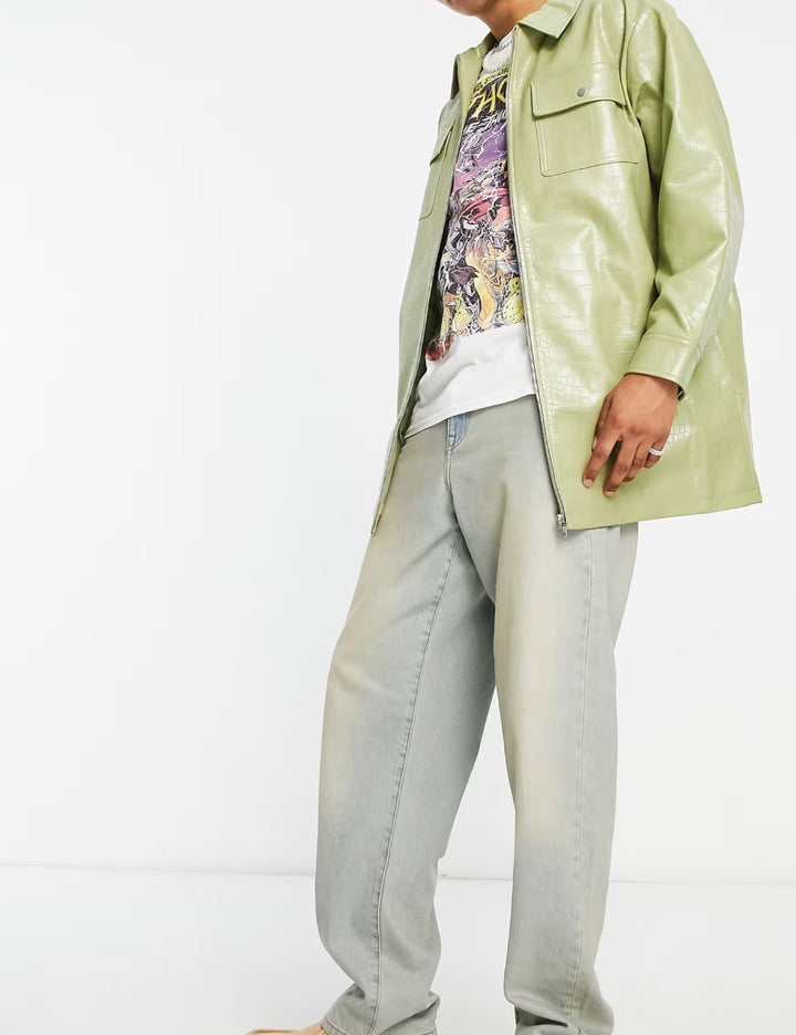 Jachetă imitație de piele ASOS, verde