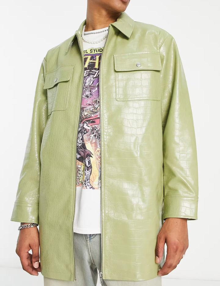 Jachetă imitație de piele ASOS, verde