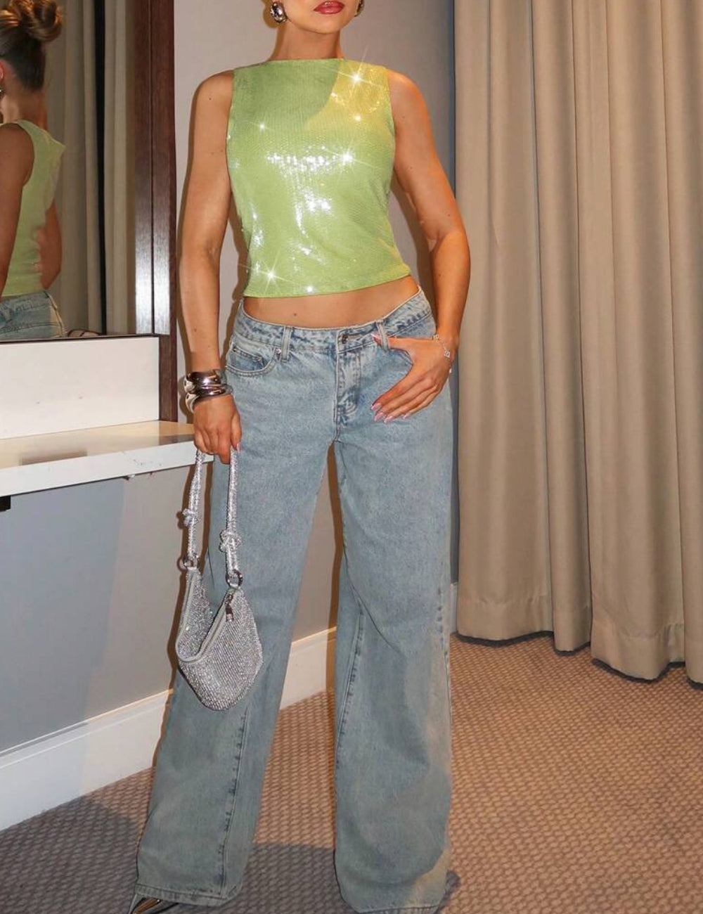 Shein top, zöld