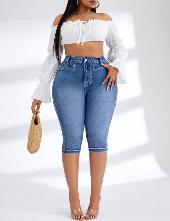 Shein Curve+ 3/4-es nadrág, kék