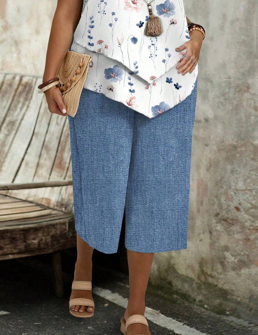 Shein Curve+ 3/4 nadrág, kék