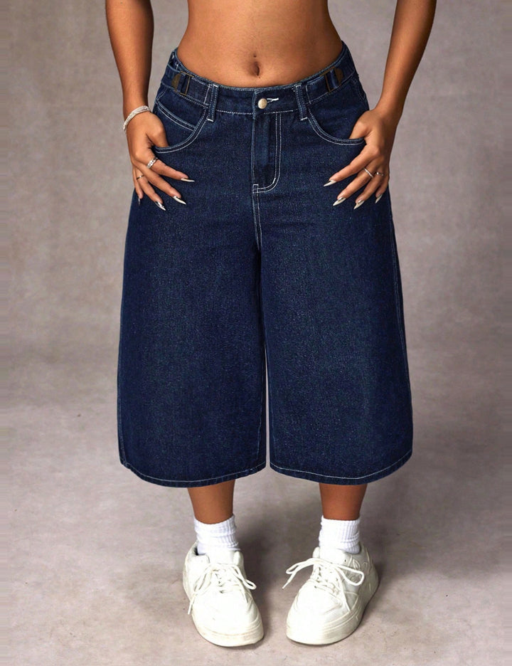 Pantaloni 3/4 Shein Curve+, albastru