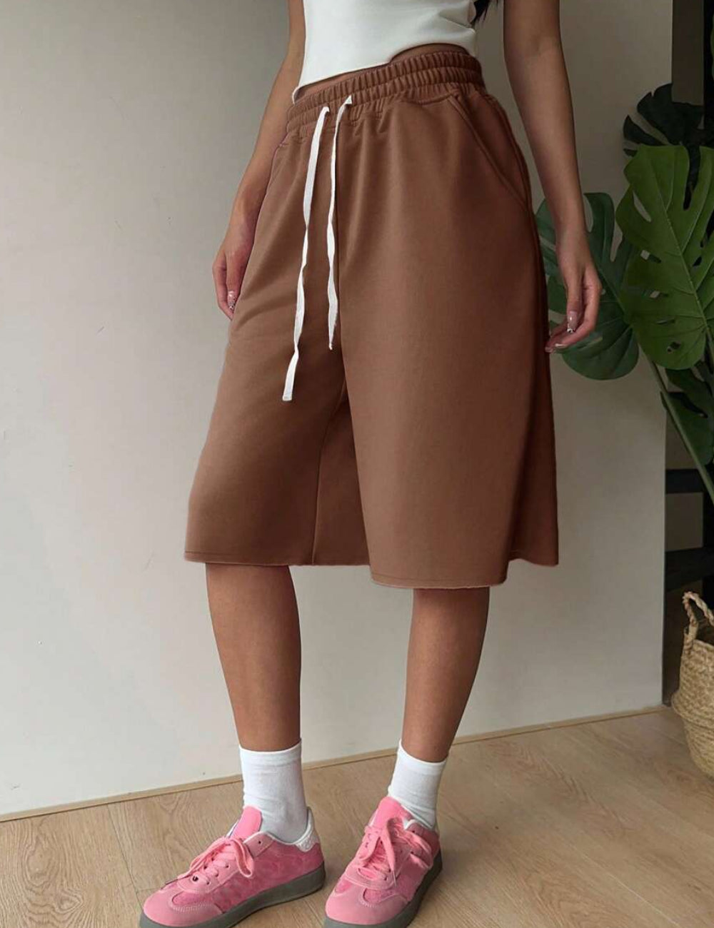 Pantaloni 3/4 Shein Curve+, maro