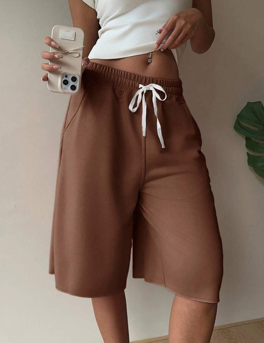 Pantaloni 3/4 Shein Curve+, maro