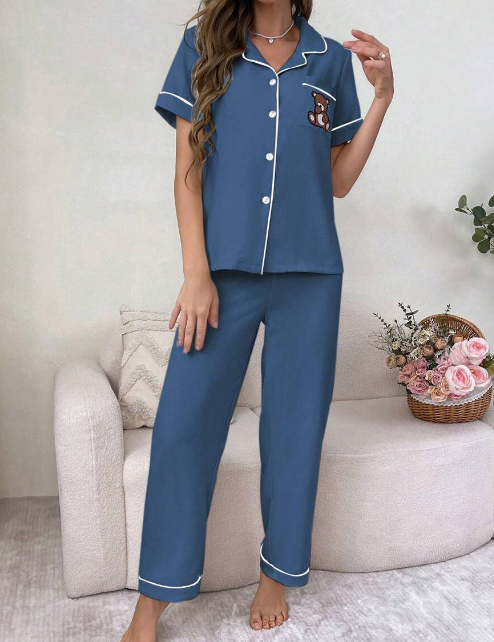 Pantaloni de pijama Shein, albastru