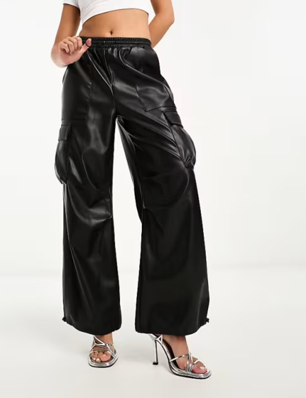 Miss Selfridge műbőr nadrág, fekete