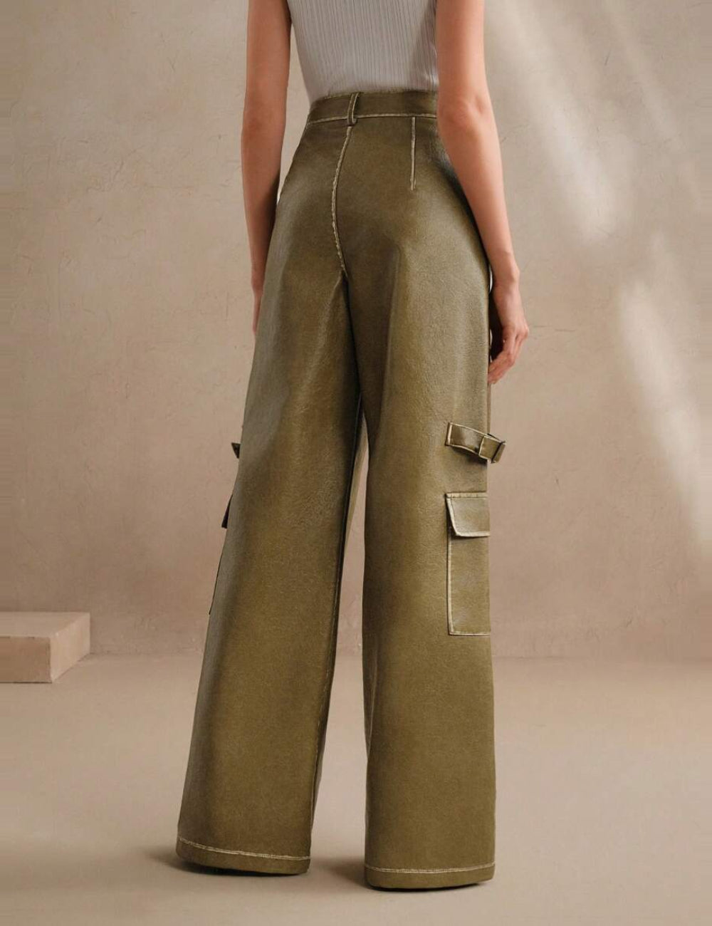 Shein Anewsta műbőr nadrág, khaki