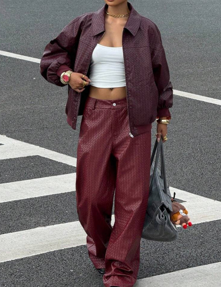 Pantaloni imitație din piele Shein, vișiniu