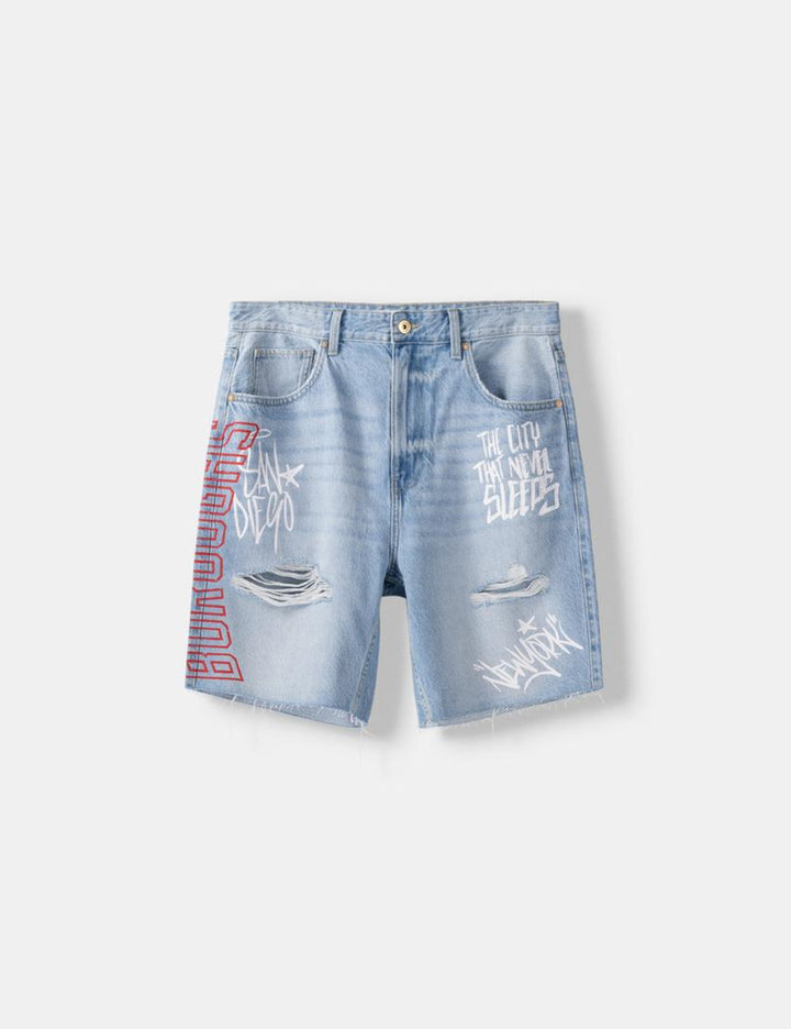 Pantaloni scurți de blugi Bershka, albastru