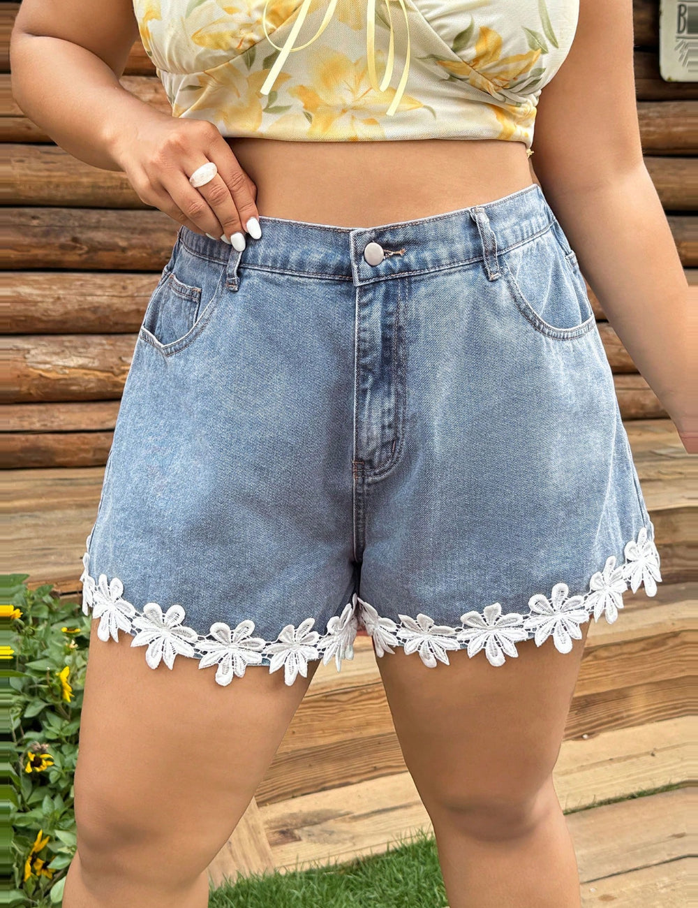 Pantaloni scurți de blugi Shein Curve+, albastru